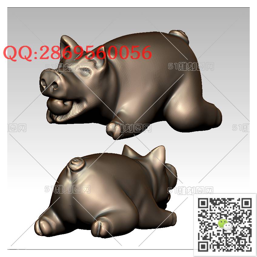 LDZ-016圣诞猪摆件_富贵猪圆雕图立体猪生肖猪stl立体模型3d打印四轴数控雕刻精雕图浮雕图