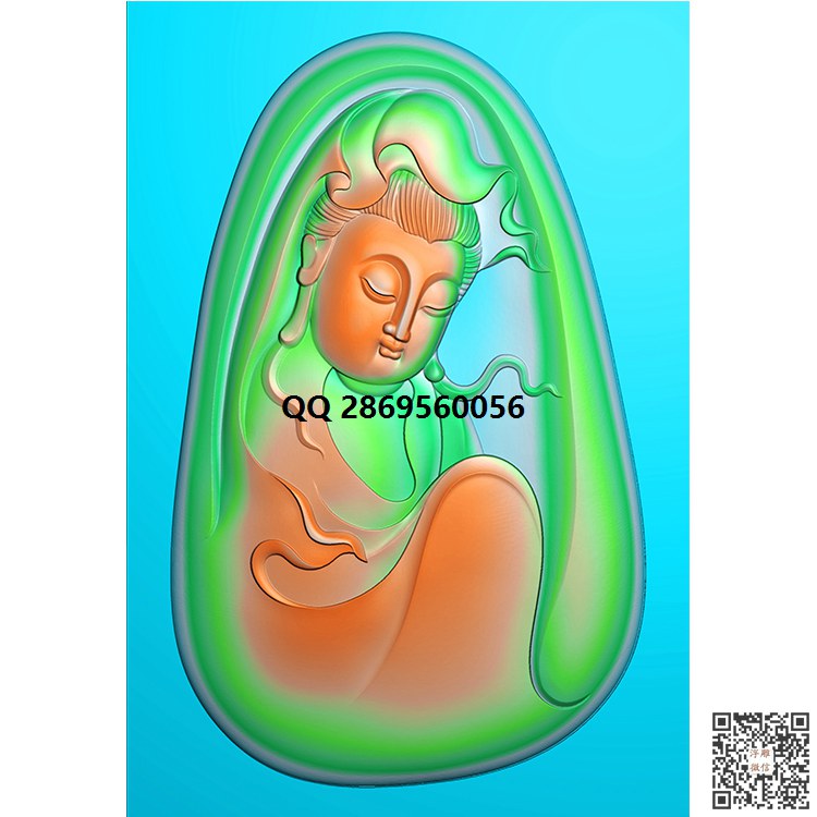 侧身观音精雕图(BGF-019)_观音挂件精雕图46牌玉雕观音牌子精雕图浮雕图