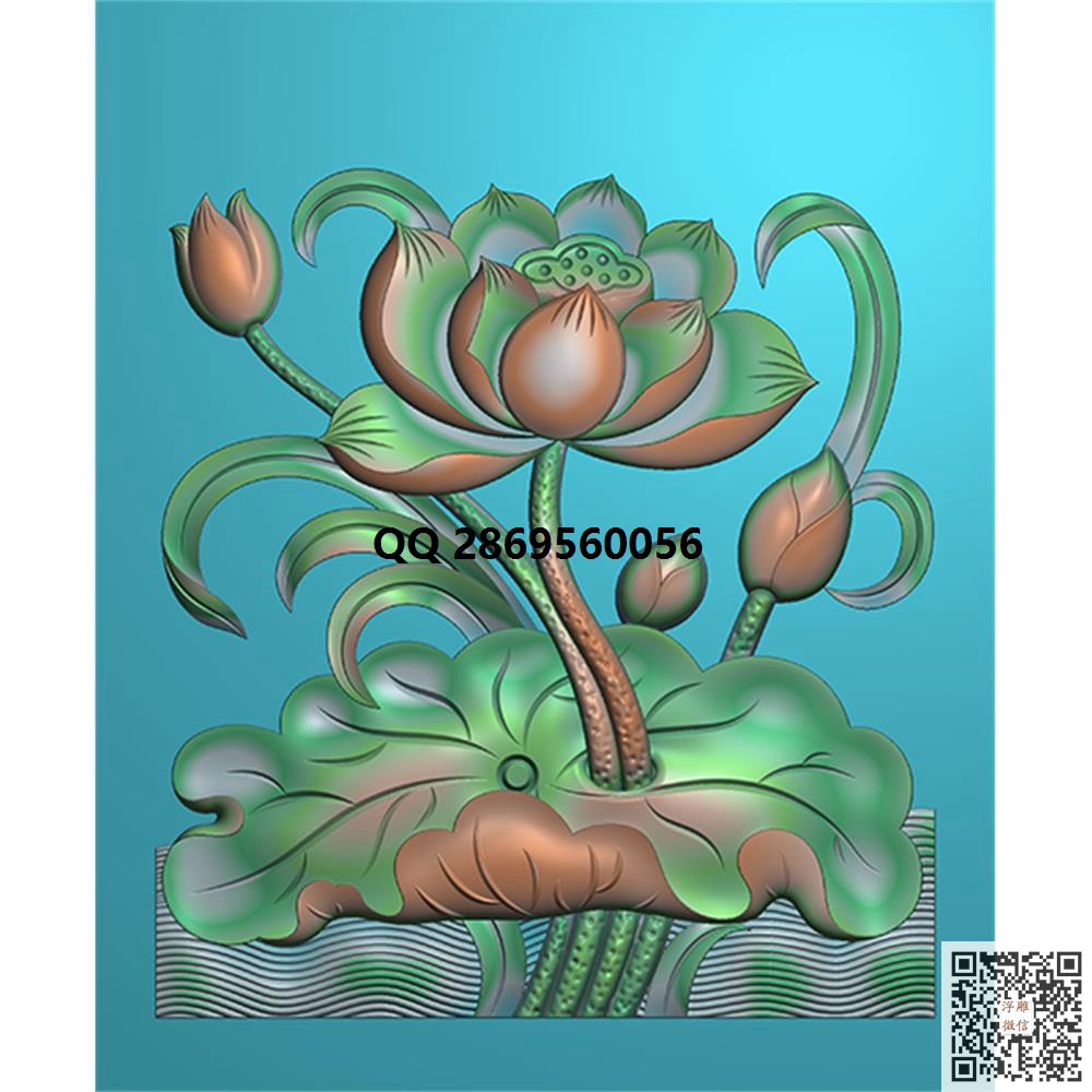 HHY-550 荷花 竖向_花草浮雕素材洋花四季花鸟_精雕图_浮雕图_电脑雕刻图_北京精雕_花鸟