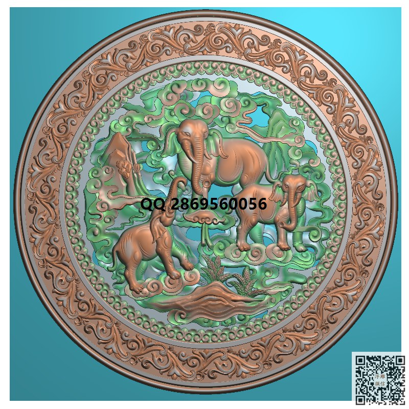 SMGJ-320大象窗_圆形精雕图圆形挂屏精雕图浮雕图