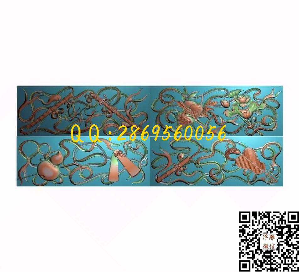 八仙八宝243-92-7_八宝精雕图八仙八宝暗八仙精雕图浮雕图