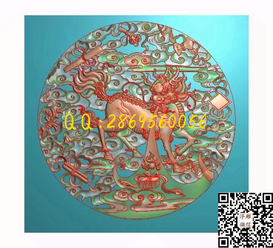 圆麒麟八宝230-230-7_八宝精雕图八仙八宝暗八仙精雕图浮雕图