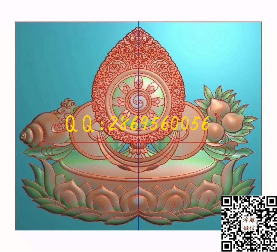 五妙欲宝镜290-246-10_藏式吉祥八宝佛八宝围板花板精雕图浮雕图