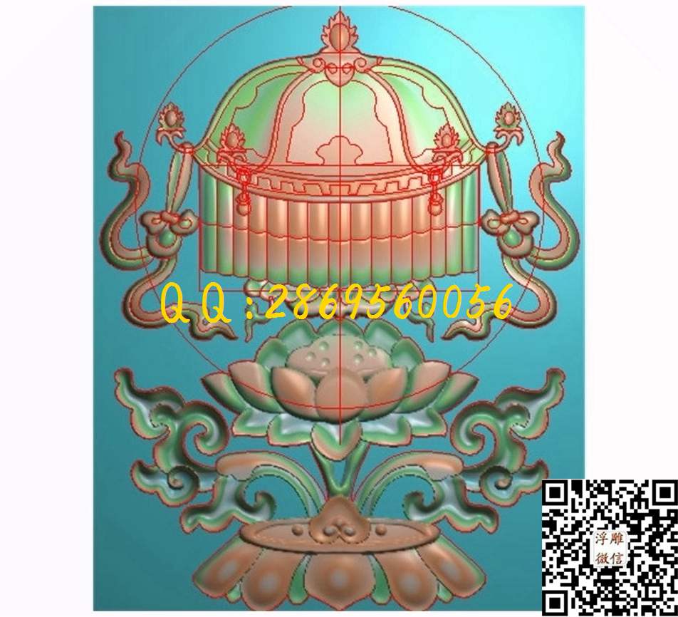 华盖139-183-5_藏式吉祥八宝佛八宝围板花板精雕图浮雕图