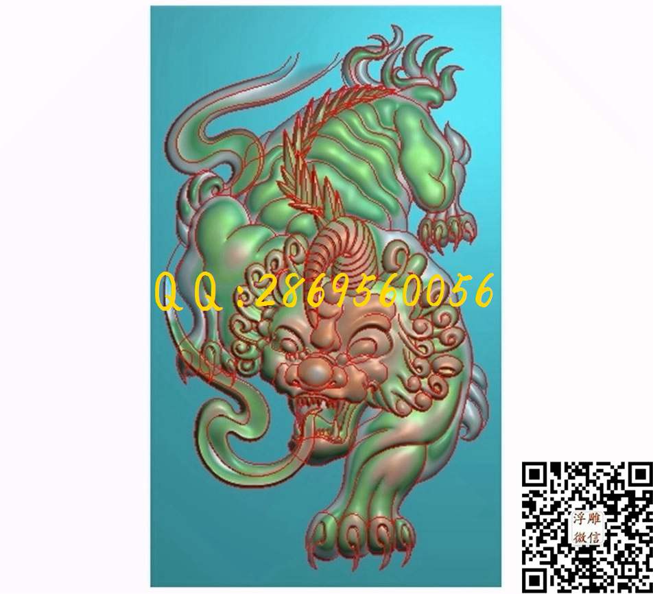 招财貔貅瑞兽38-64_动物大门背板靠背精雕图浮雕图