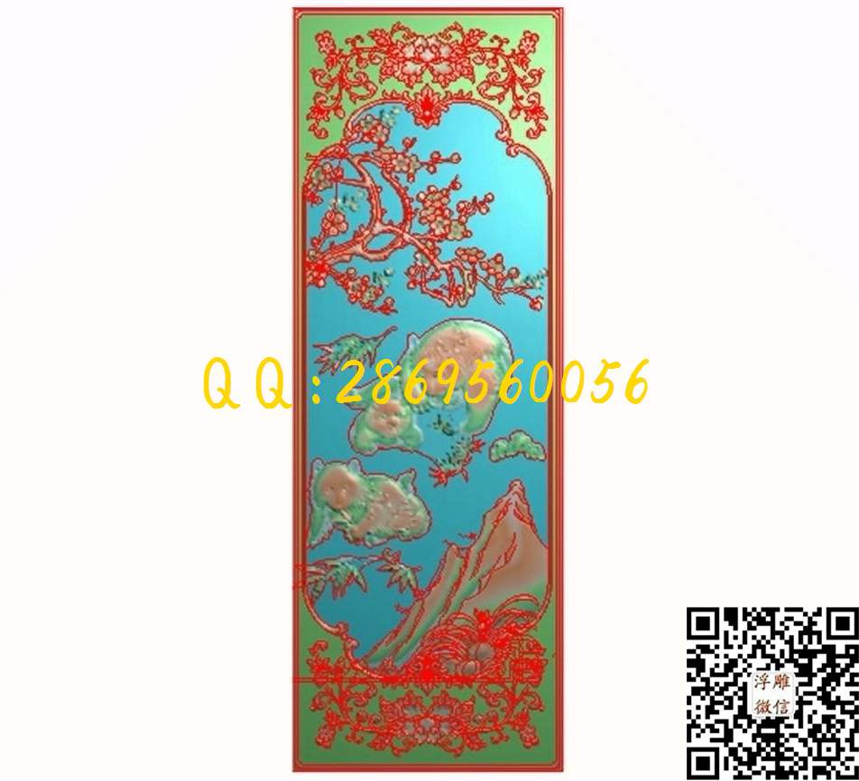 熊猫顶箱柜大门板390-1095_动物大门背板靠背精雕图浮雕图
