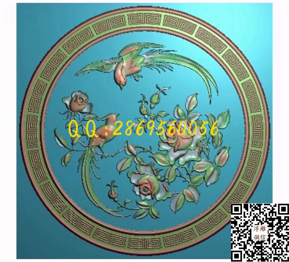 太师椅背牡丹_圆形挂屏挂匾门板背精雕图浮雕图