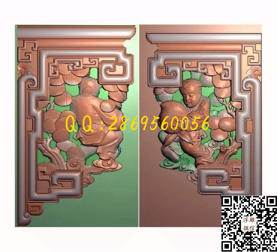 角花桃子185-290-37_屏风角花仿古镂空雀替牛腿家具部件精雕图浮雕图