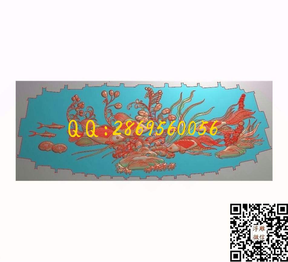 金鱼戏莲餐桌618-248_精雕图动物瑞兽精雕图浮雕图