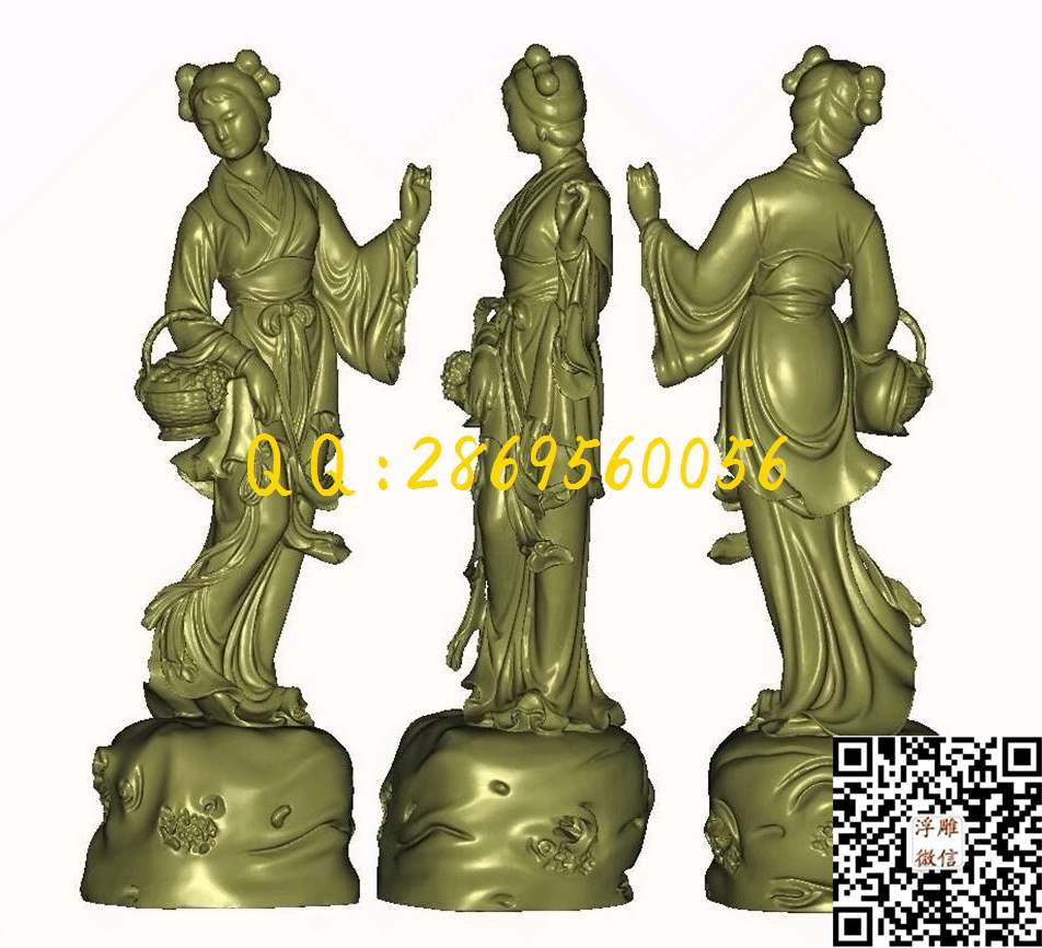 XA307提篮古代美女_STL立体模型圆雕图立体浮雕3d电脑雕刻打印四轴多轴雕刻精雕图浮雕图