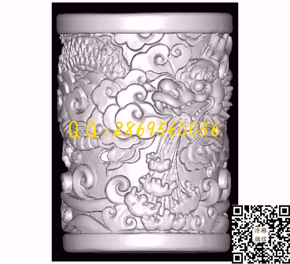 单龙盘龙笔筒_STL立体模型圆雕图立体浮雕3d电脑雕刻打印四轴多轴雕刻精雕图浮雕图