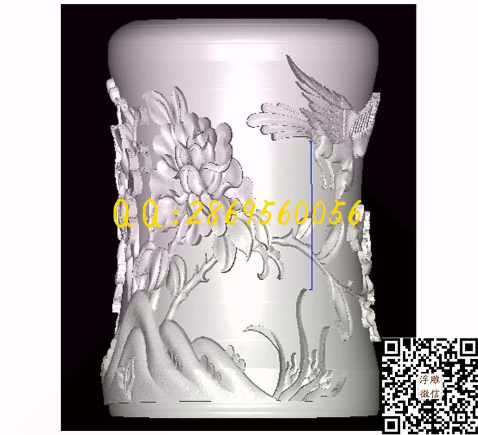喜鹊登枝笔筒_STL立体模型圆雕图立体浮雕3d电脑雕刻打印四轴多轴雕刻精雕图浮雕图