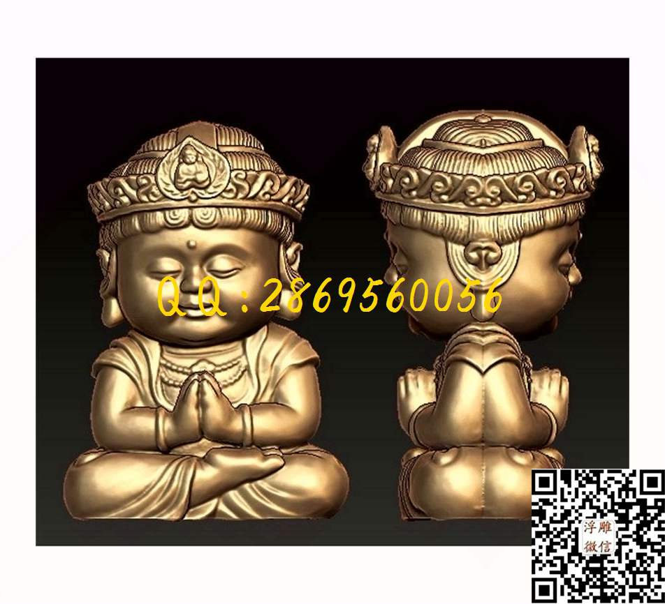 小和尚双面盘膝_STL立体模型圆雕图立体浮雕3d电脑雕刻打印四轴多轴雕刻精雕图浮雕图