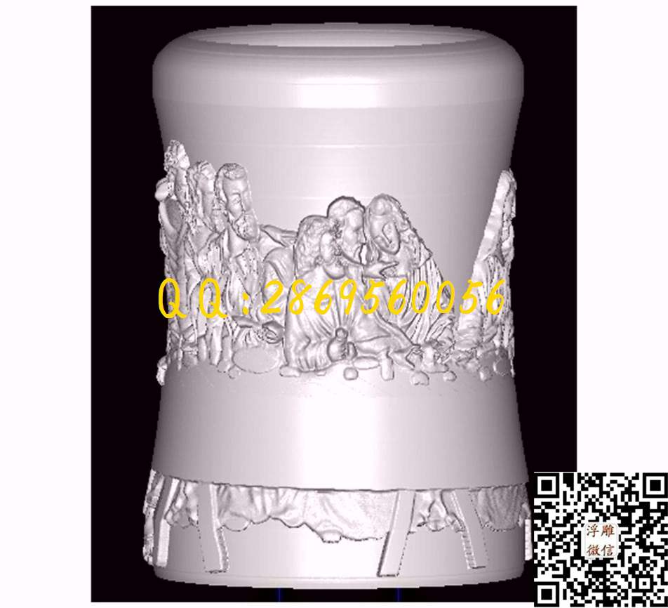 最后的晚餐笔筒_STL立体模型圆雕图立体浮雕3d电脑雕刻打印四轴多轴雕刻精雕图浮雕图