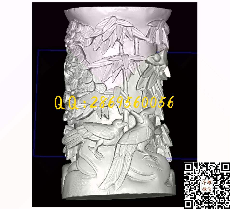 松竹梅岁寒三友笔筒_STL立体模型圆雕图立体浮雕3d电脑雕刻打印四轴多轴雕刻精雕图浮雕图