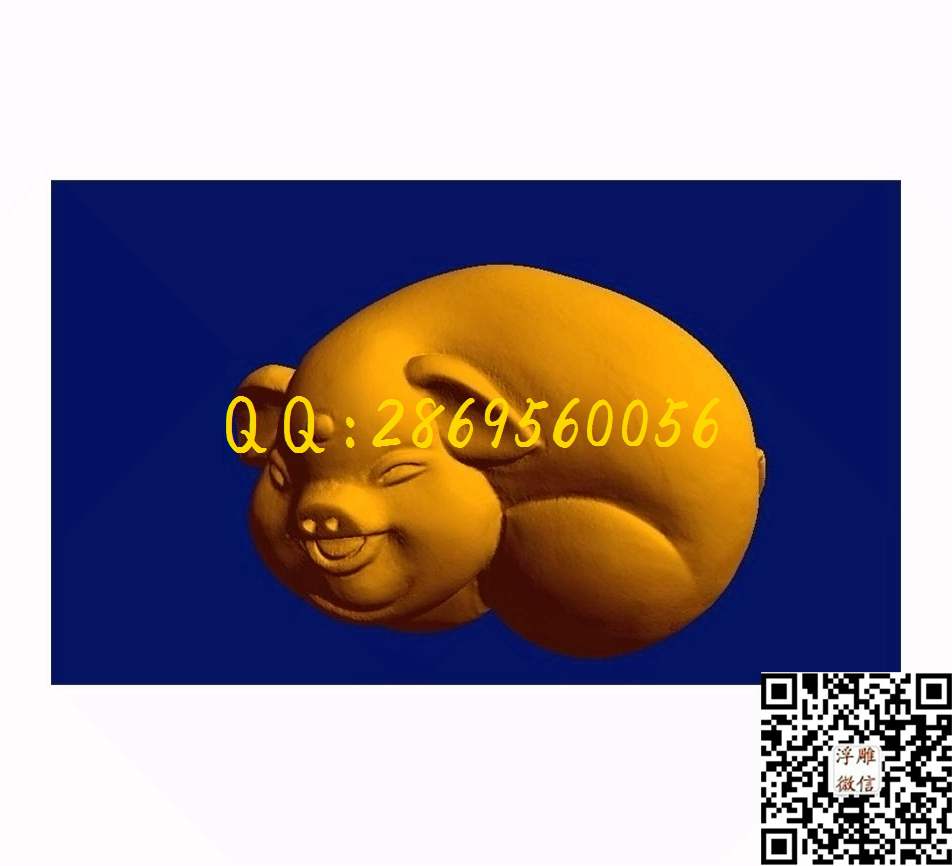 猪小_STL立体模型圆雕图立体浮雕3d电脑雕刻打印四轴多轴雕刻精雕图浮雕图
