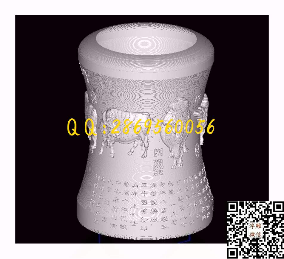 笔筒五牛笔筒_STL立体模型圆雕图立体浮雕3d电脑雕刻打印四轴多轴雕刻精雕图浮雕图