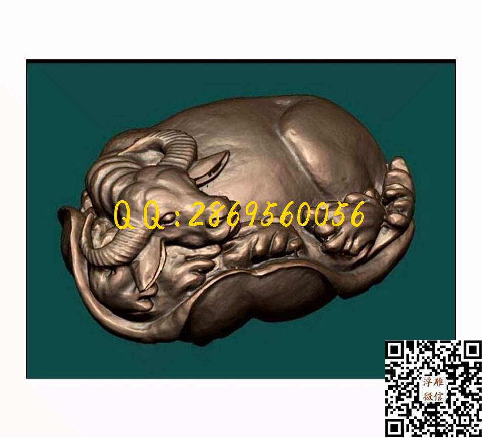 荷叶牛手把件_STL立体模型圆雕图立体浮雕3d电脑雕刻打印四轴多轴雕刻精雕图浮雕图