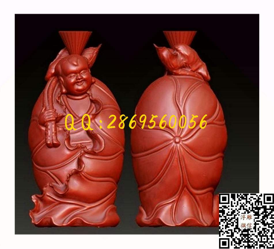 荷花童子A_STL立体模型圆雕图立体浮雕3d电脑雕刻打印四轴多轴雕刻精雕图浮雕图