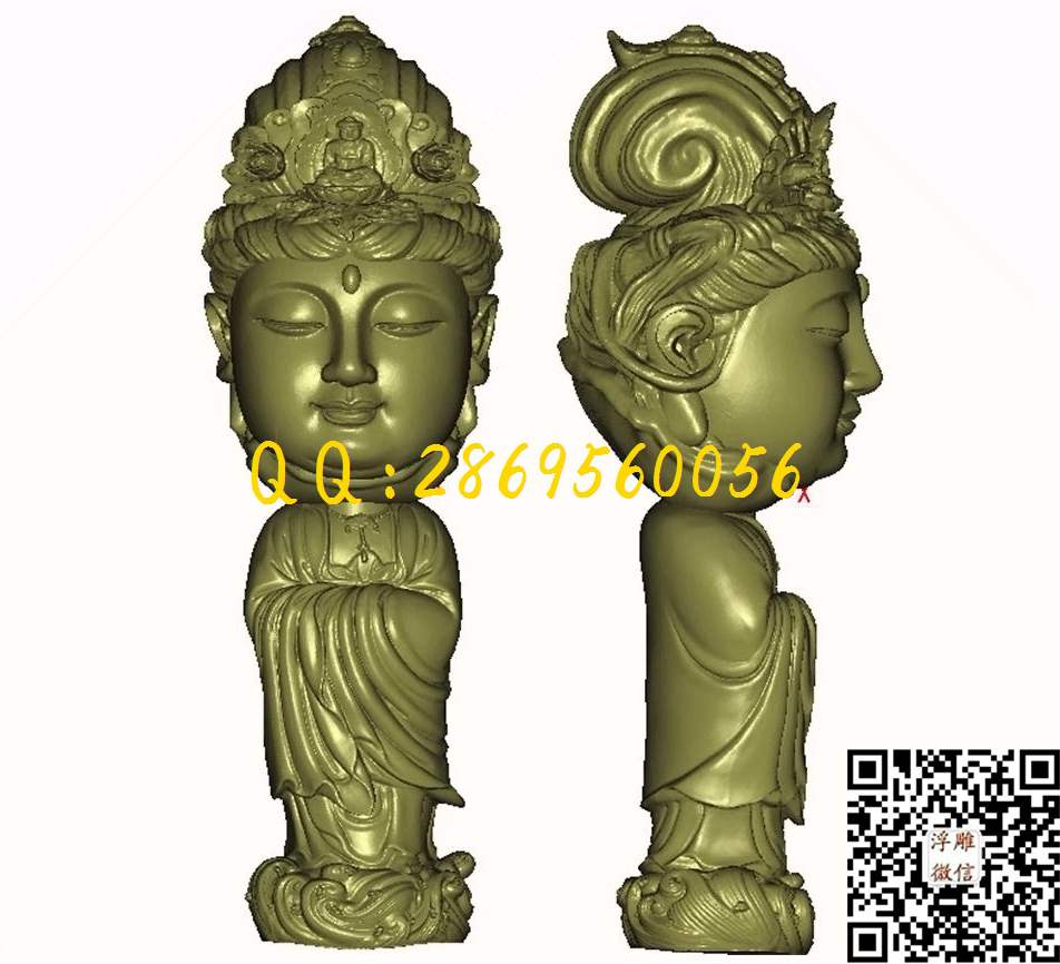 观音三通_STL立体模型圆雕图立体浮雕3d电脑雕刻打印四轴多轴雕刻精雕图浮雕图