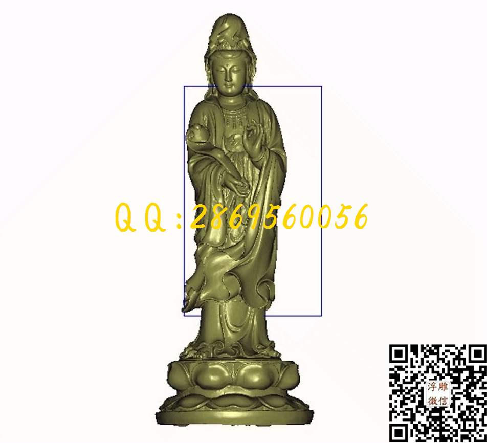 观音站如意_STL立体模型圆雕图立体浮雕3d电脑雕刻打印四轴多轴雕刻精雕图浮雕图