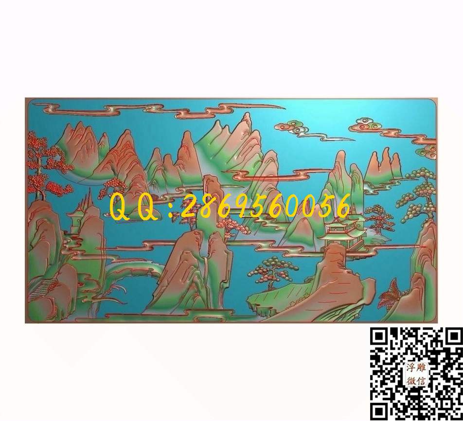 山清水秀图512-281-5_山水风景围板屏风精雕图浮雕图