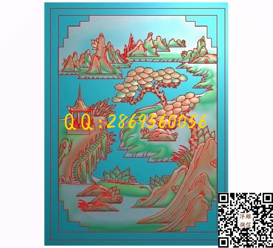 干龙山水418-544-4_山水风景围板屏风精雕图浮雕图