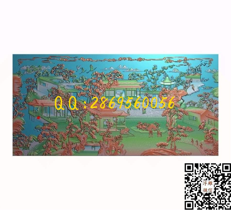 怡红院风景图909-450-8_山水风景围板屏风精雕图浮雕图