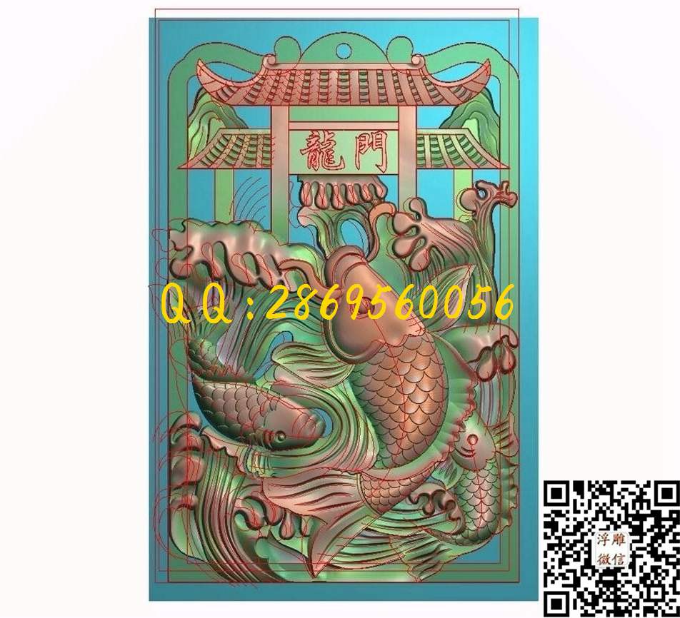 牙雕鱼跃龙门40-61-4_玉雕花件牌子图木雕牙雕挂件46牌精雕图浮雕图