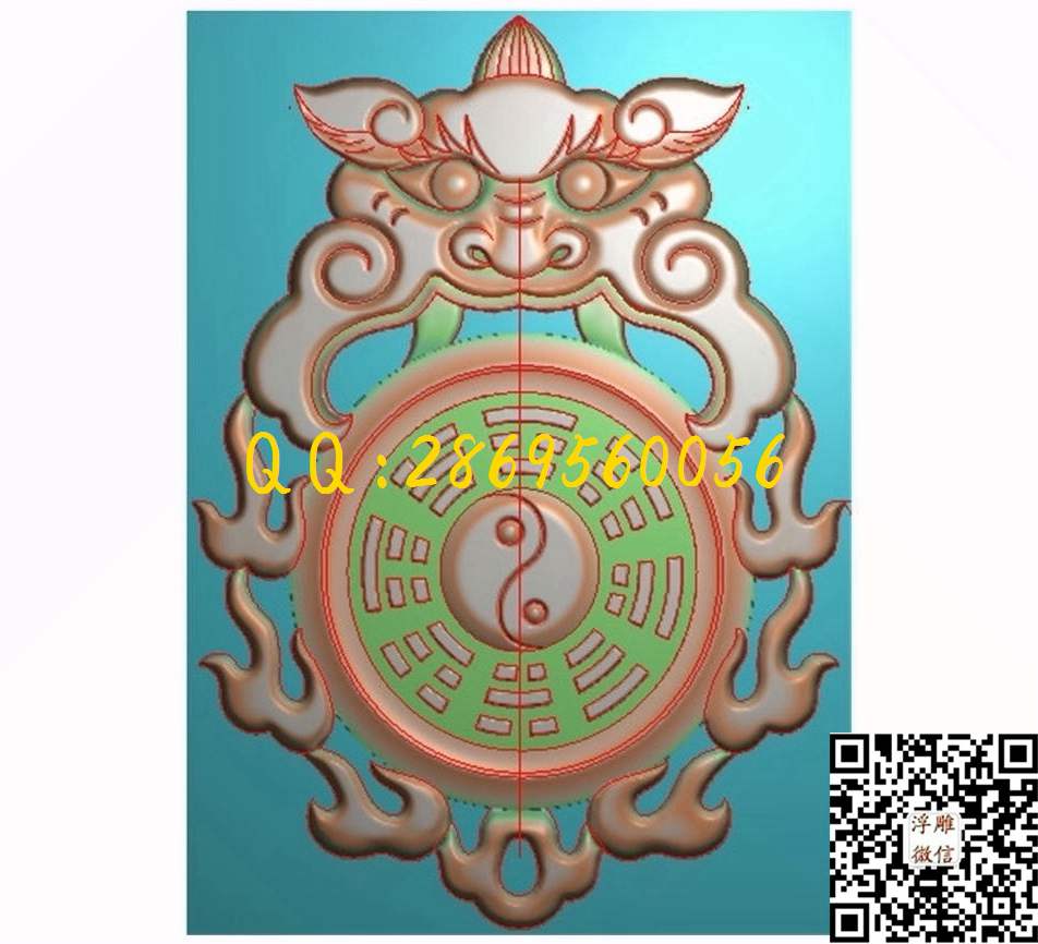 狮子八卦挂件图204-284-6_玉雕花件牌子图木雕牙雕挂件46牌精雕图浮雕图