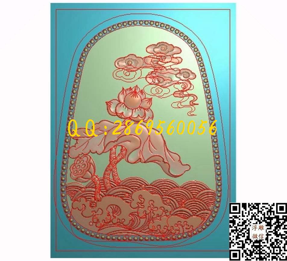 荷花挂件54-74-2_玉雕花件牌子图木雕牙雕挂件46牌精雕图浮雕图
