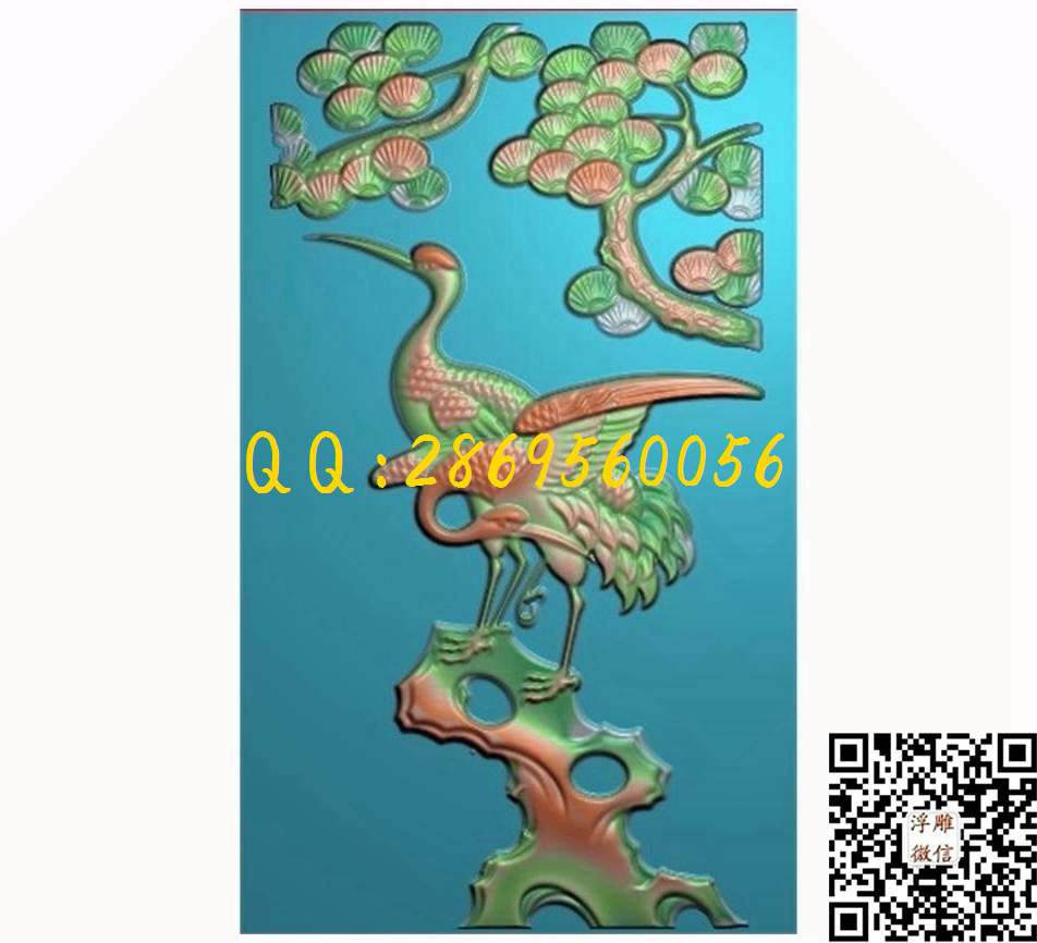 松鹤延年53-86_山水松鹤延年屏风仙鹤迎客松背板精雕图浮雕图