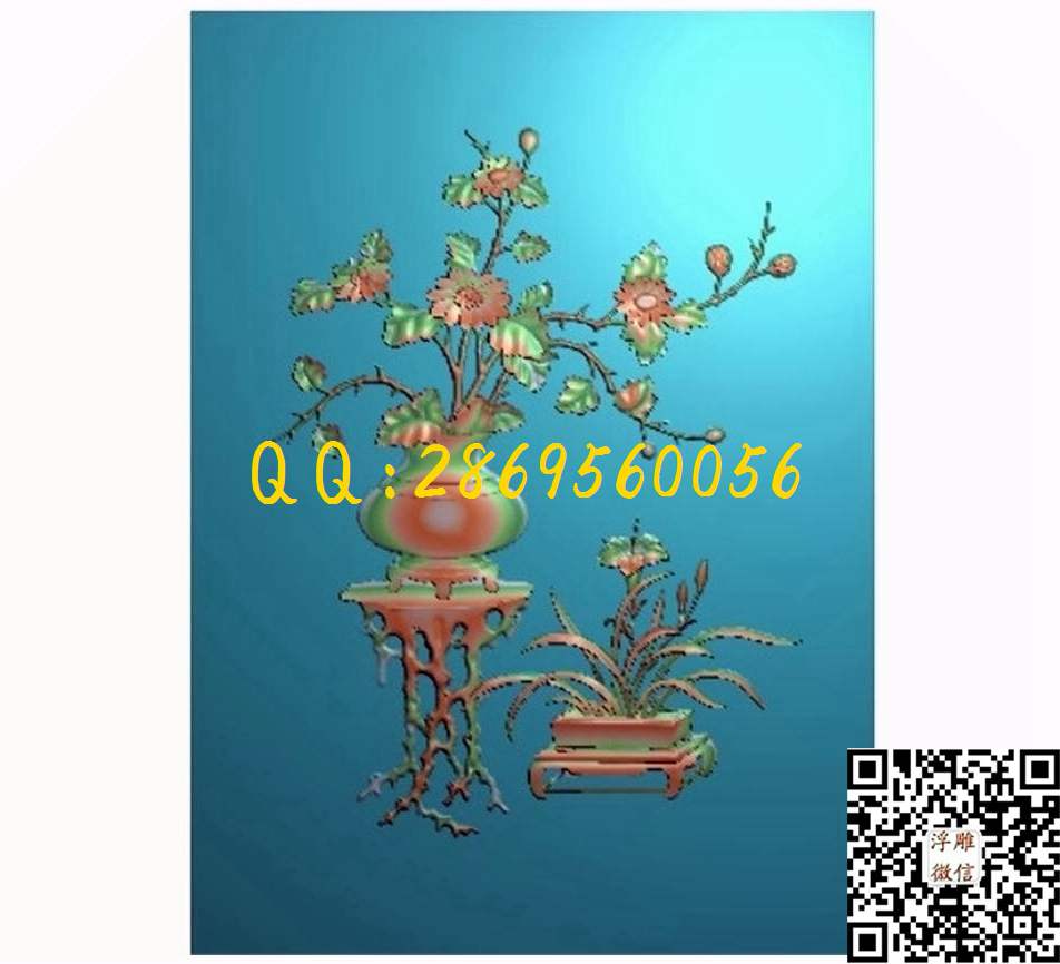 菊花花瓶1_花瓶门板花瓶背板精雕图浮雕图