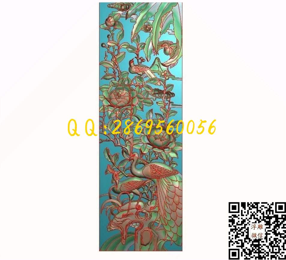 孔雀月季250-750-20_花鸟四季花鸟浮雕图仿古花鸟精雕图浮雕图