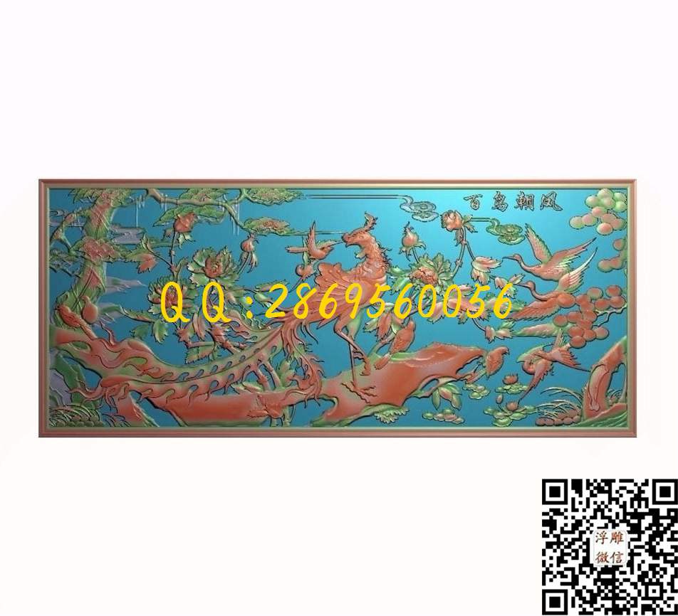 百鸟朝凤335-145-2_花鸟四季花鸟浮雕图仿古花鸟精雕图浮雕图