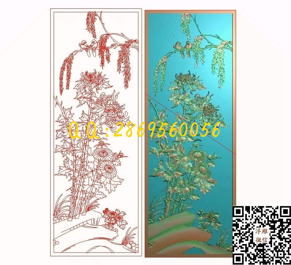 菊花背板323-875-7_花鸟四季花鸟浮雕图仿古花鸟精雕图浮雕图