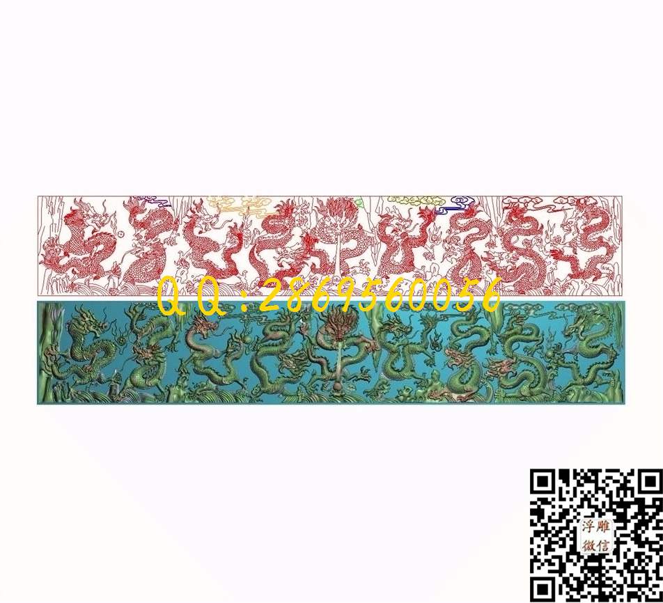 九龙长590-105-12_龙凤呈祥仿古龙凤门板背板精雕图浮雕图