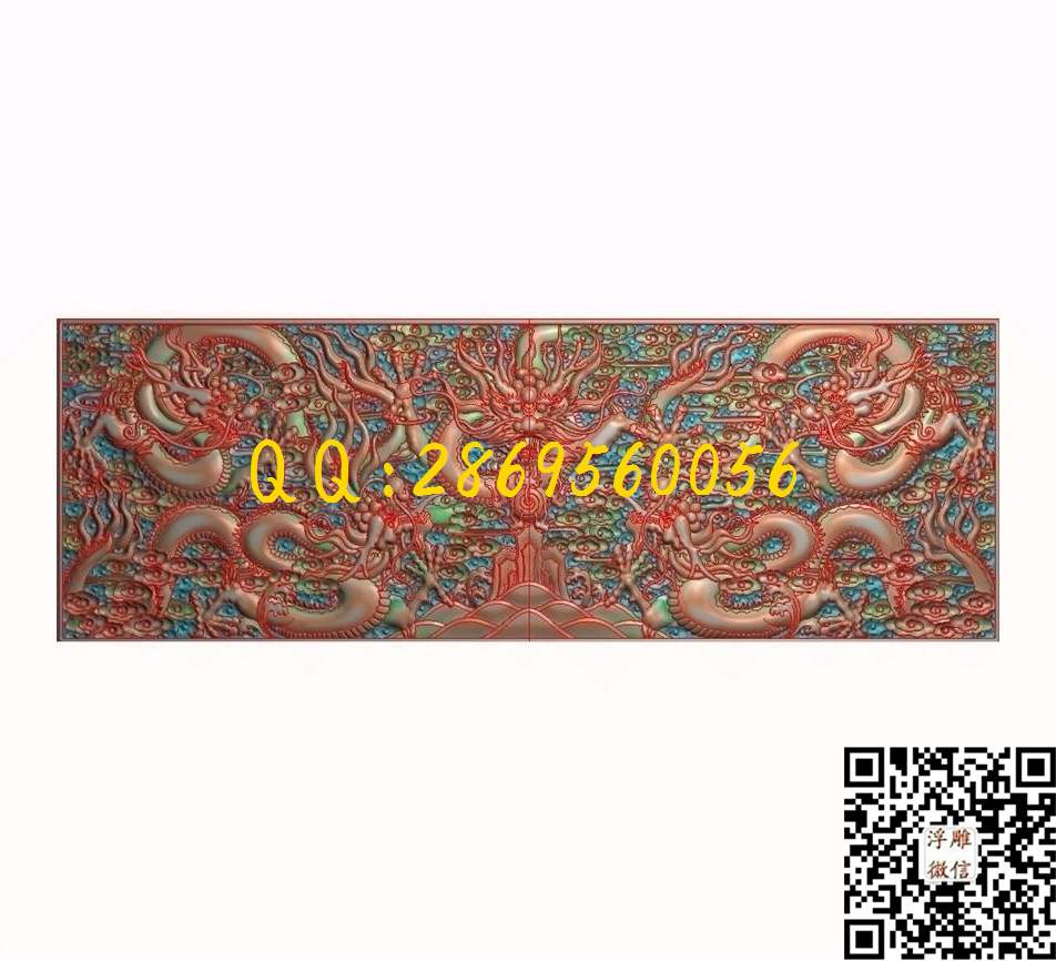 五龙876-304-11_龙凤呈祥仿古龙凤门板背板精雕图浮雕图