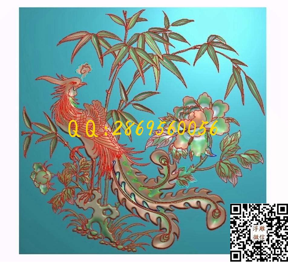 凤凰152-144-4_龙凤呈祥仿古龙凤门板背板精雕图浮雕图