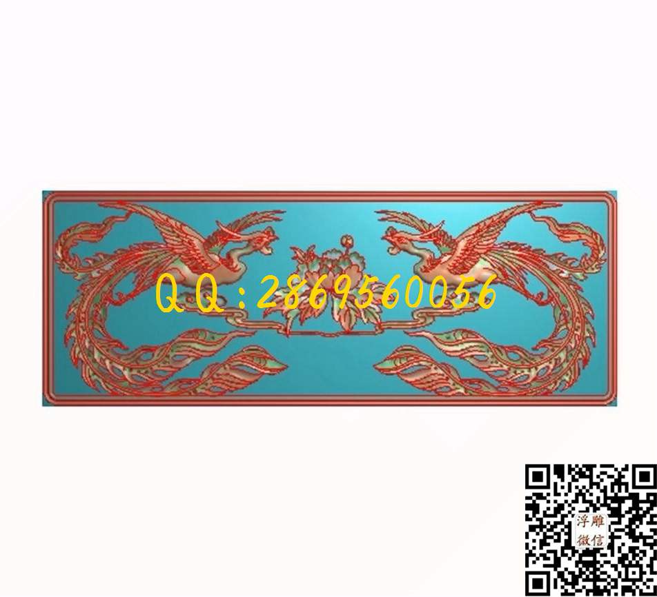 凤凰牡丹280-110-2.5_龙凤呈祥仿古龙凤门板背板精雕图浮雕图