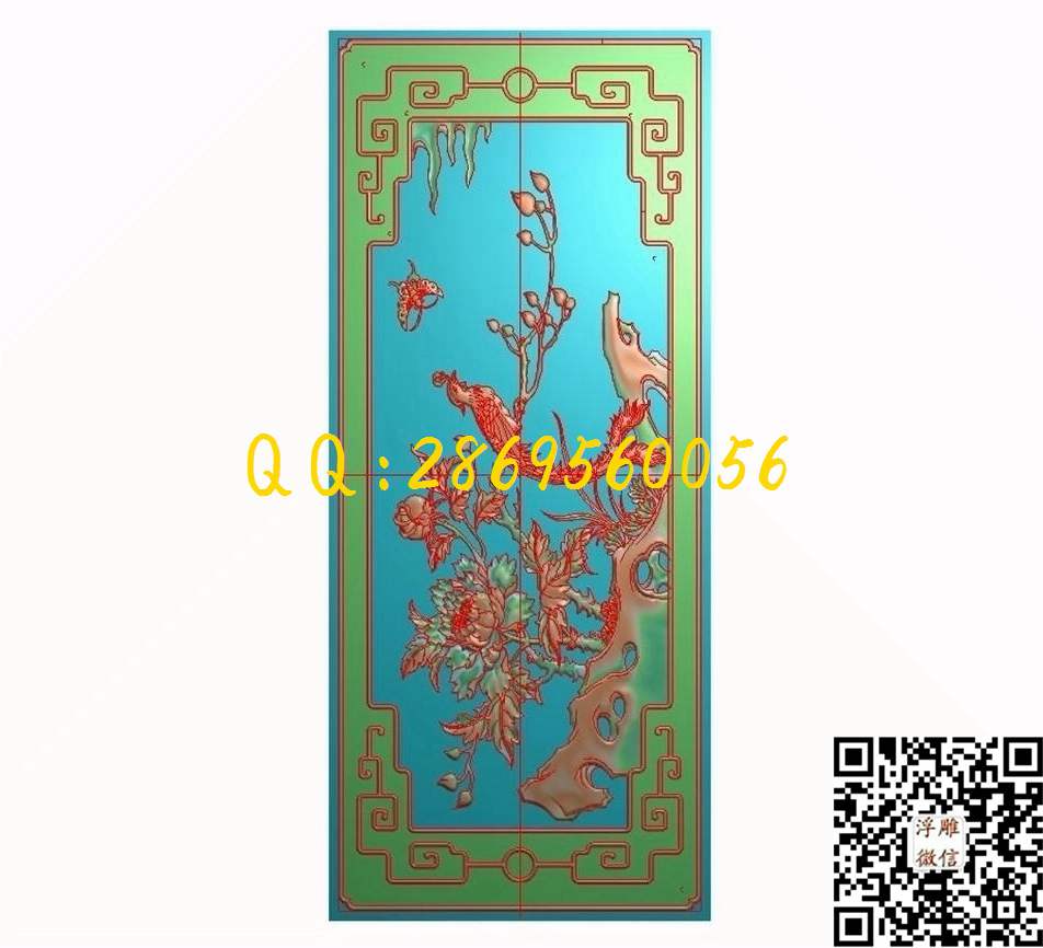 凤凰牡丹553-237-3_龙凤呈祥仿古龙凤门板背板精雕图浮雕图