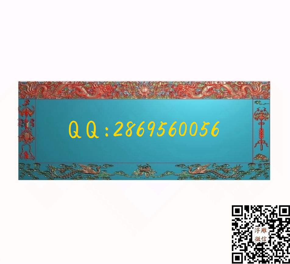 双龙双凤双福边框885-345-6_龙凤呈祥仿古龙凤门板背板精雕图浮雕图