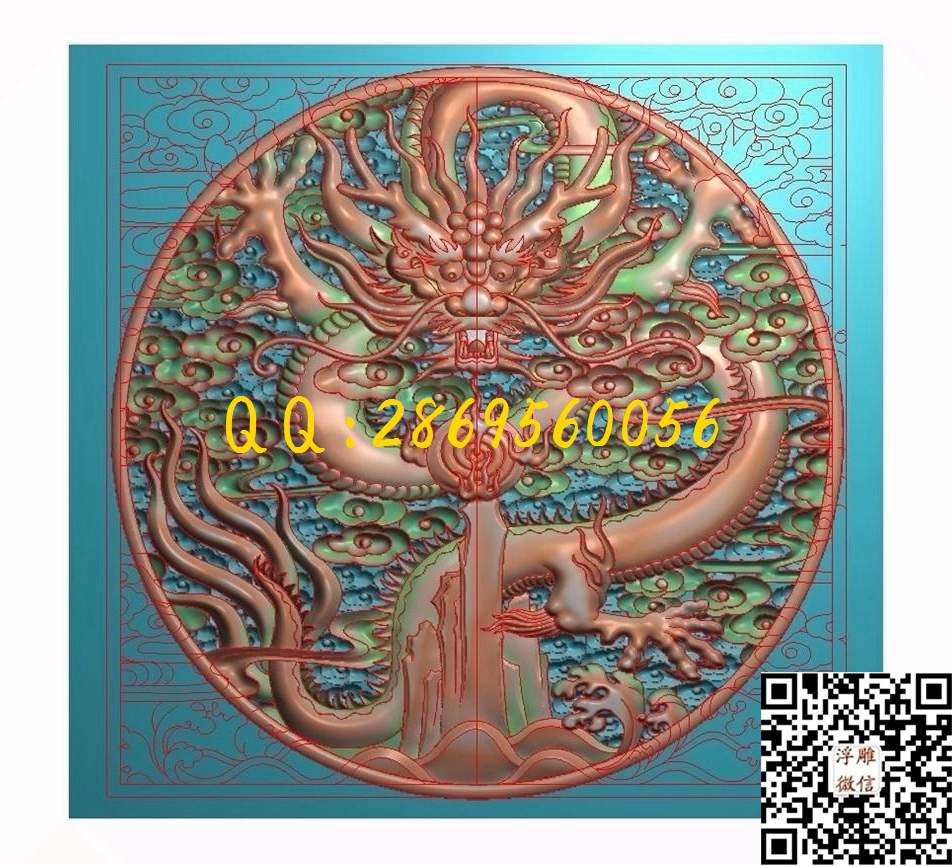 圆龙259-247-11_龙凤呈祥仿古龙凤门板背板精雕图浮雕图