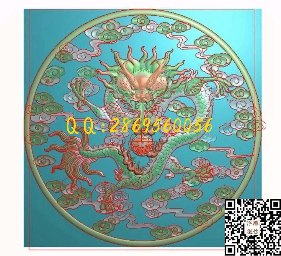 坐龙497-492-10_龙凤呈祥仿古龙凤门板背板精雕图浮雕图