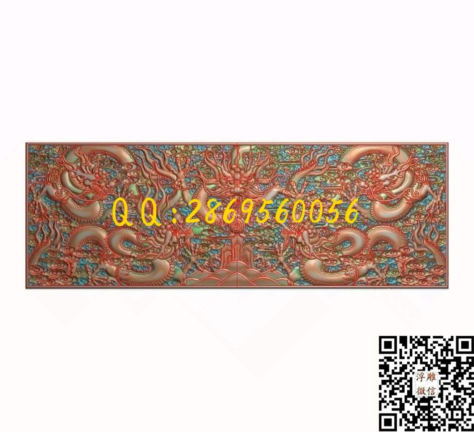 沙发龙靠背876-304_龙凤呈祥仿古龙凤门板背板精雕图浮雕图