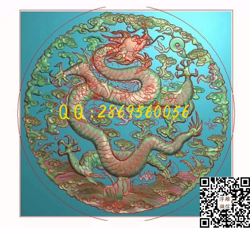 灵芝龙450-450-13_龙凤呈祥仿古龙凤门板背板精雕图浮雕图