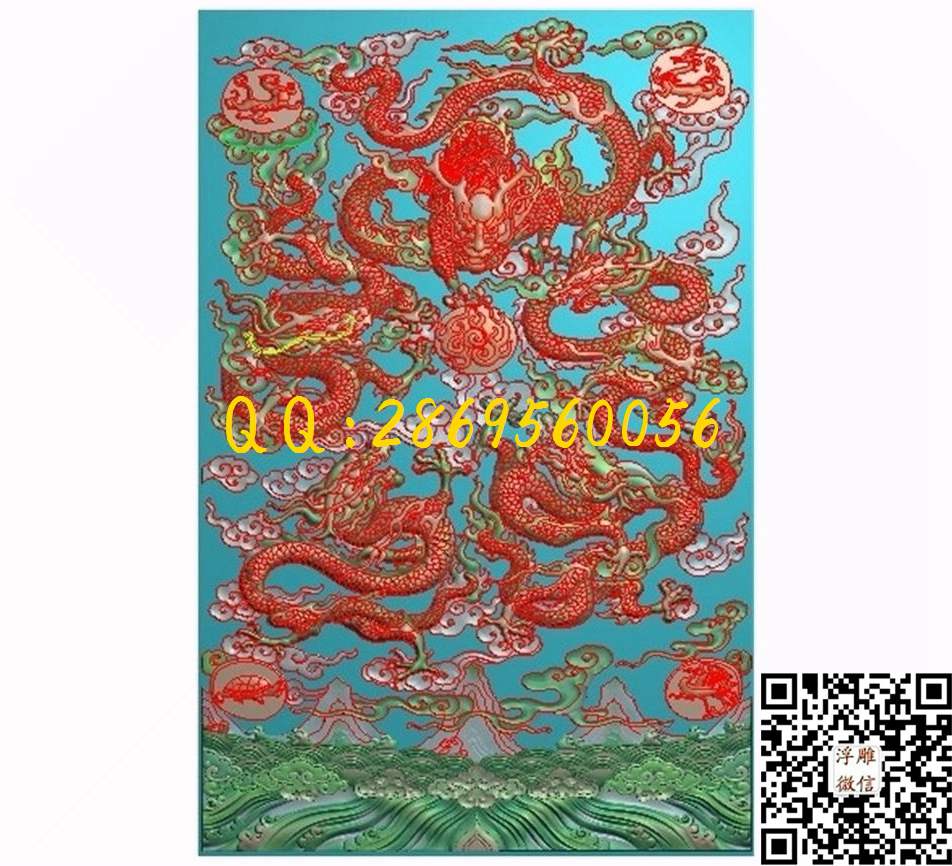 精品五龙234-354_龙凤呈祥仿古龙凤门板背板精雕图浮雕图