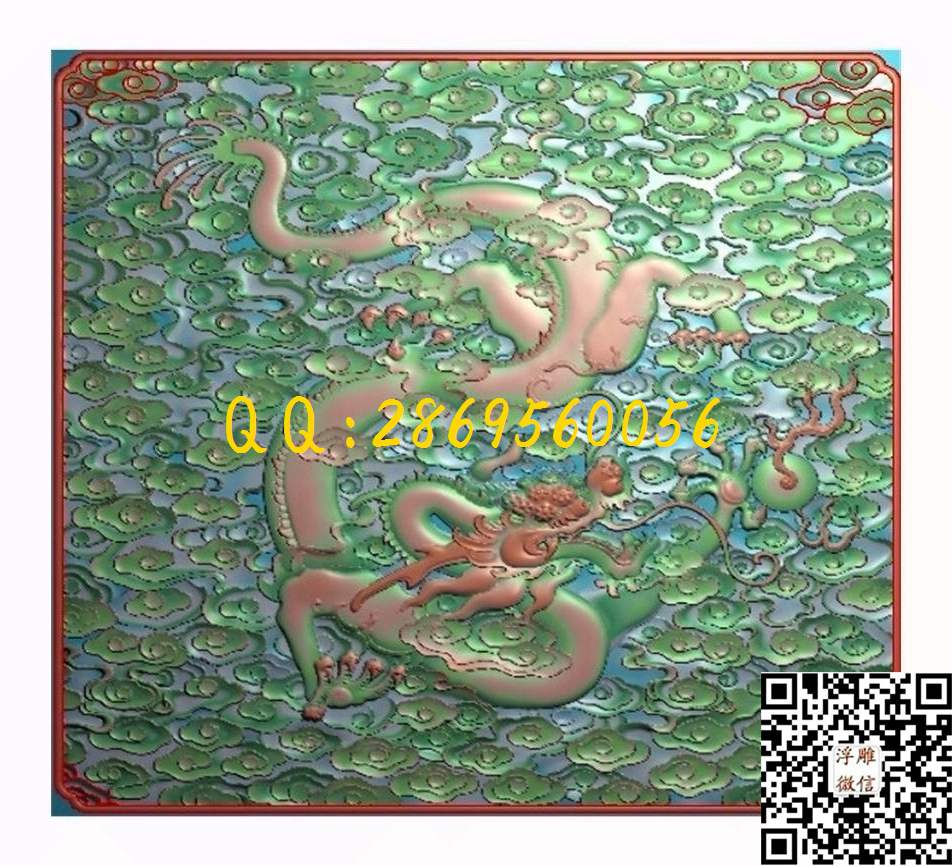 顶龙门板473-425_龙凤呈祥仿古龙凤门板背板精雕图浮雕图