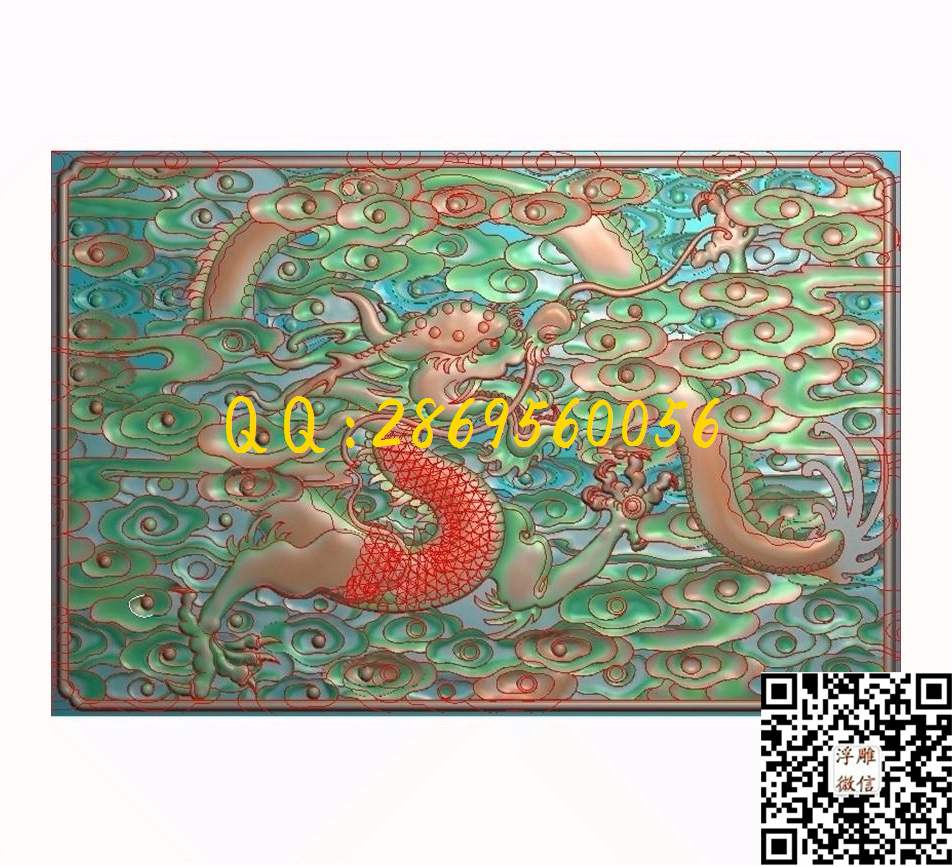 龙中板355-235_龙凤呈祥仿古龙凤门板背板精雕图浮雕图