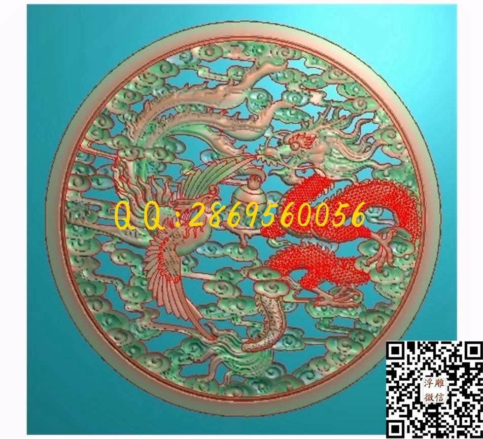 龙凤呈祥有鳞348-348-5.6_龙凤呈祥仿古龙凤门板背板精雕图浮雕图